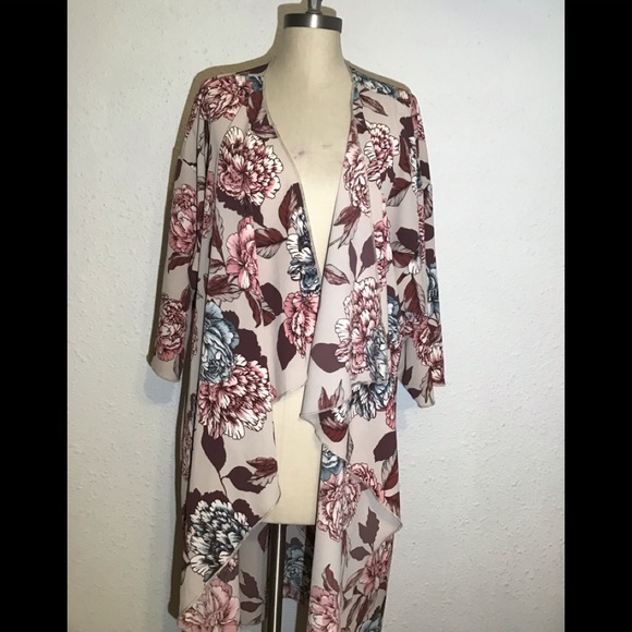 Lularoe long floral open front duster/cardigan - Picture 1 of 8